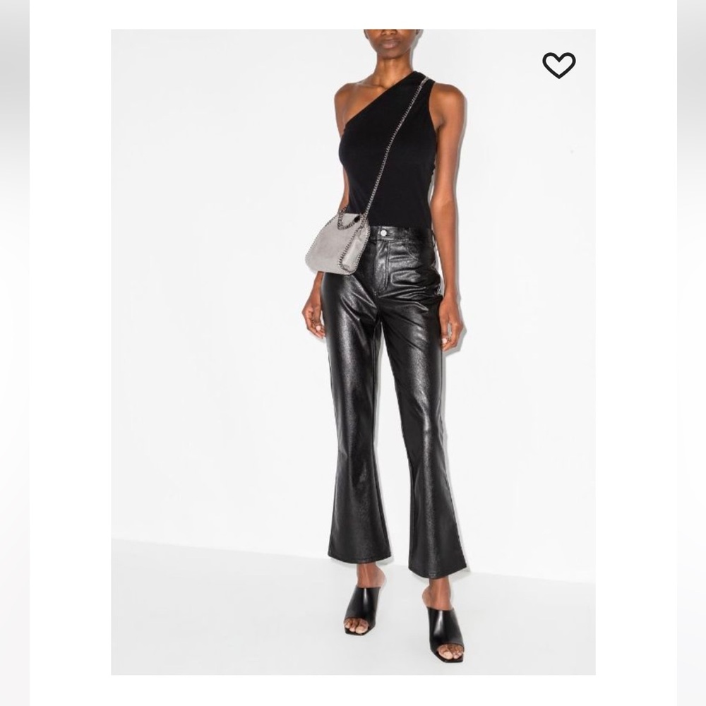 Paige Claudine Faux Leather Flared Trousers Pants Black